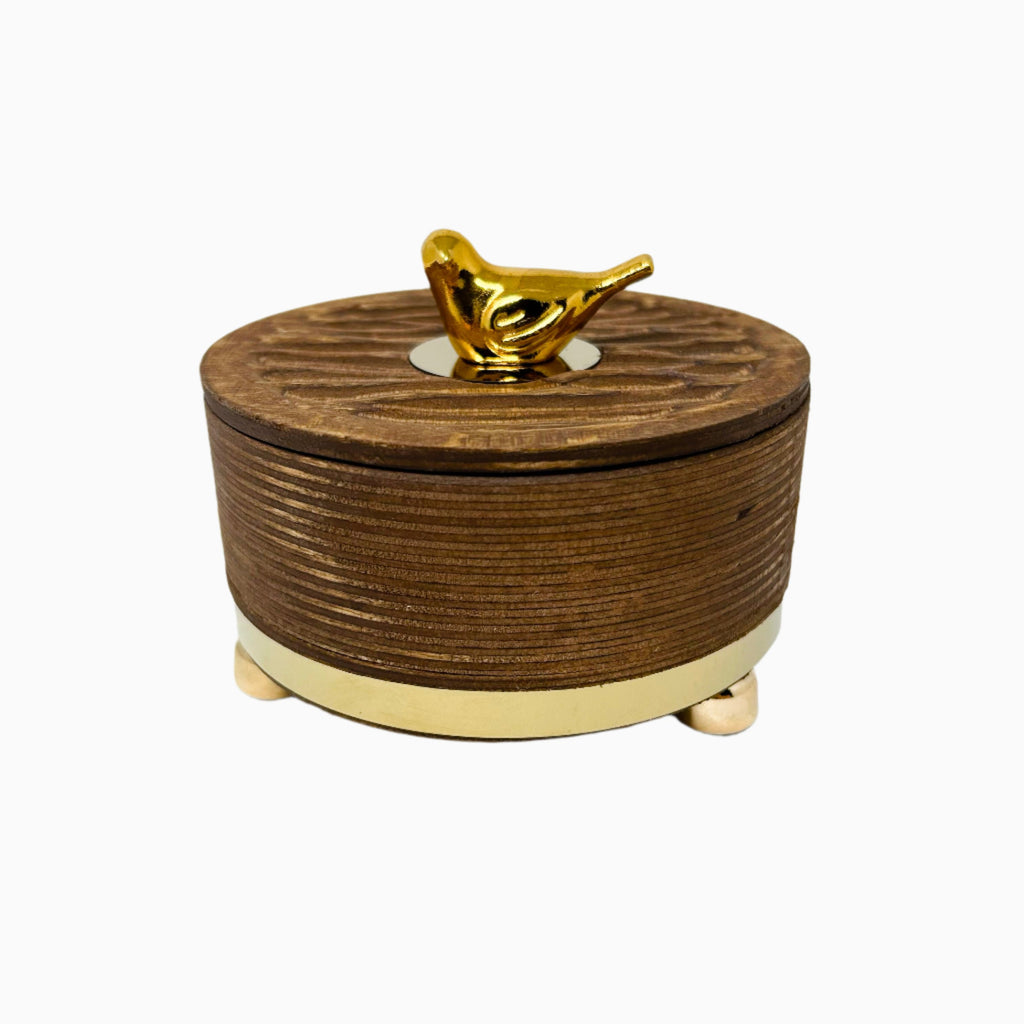 SMALL WOODE SNACK BOWL WITH LID, BIRD COLLECTION. NOBLE HOME GIFTS