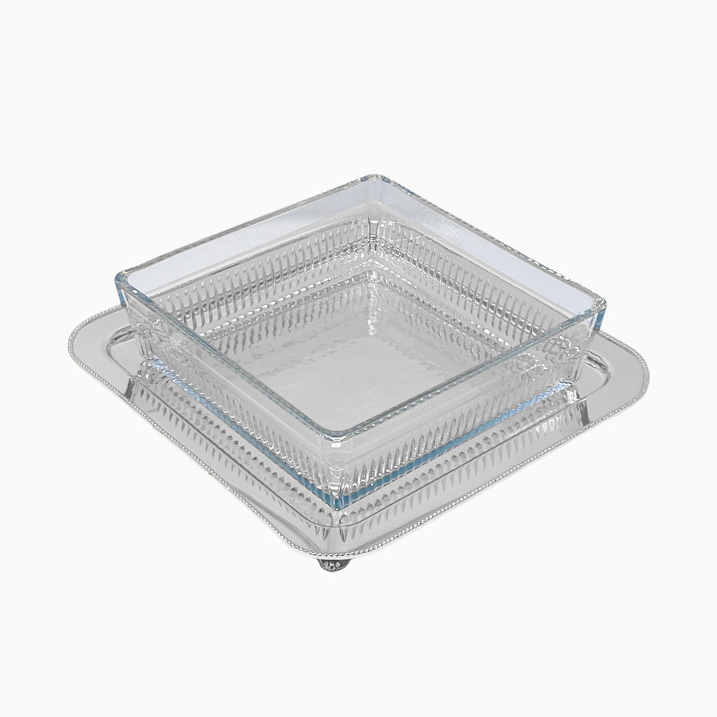 SQUARE SERVING DISH WITH SILVER TRAY - Noble Home Gifts 