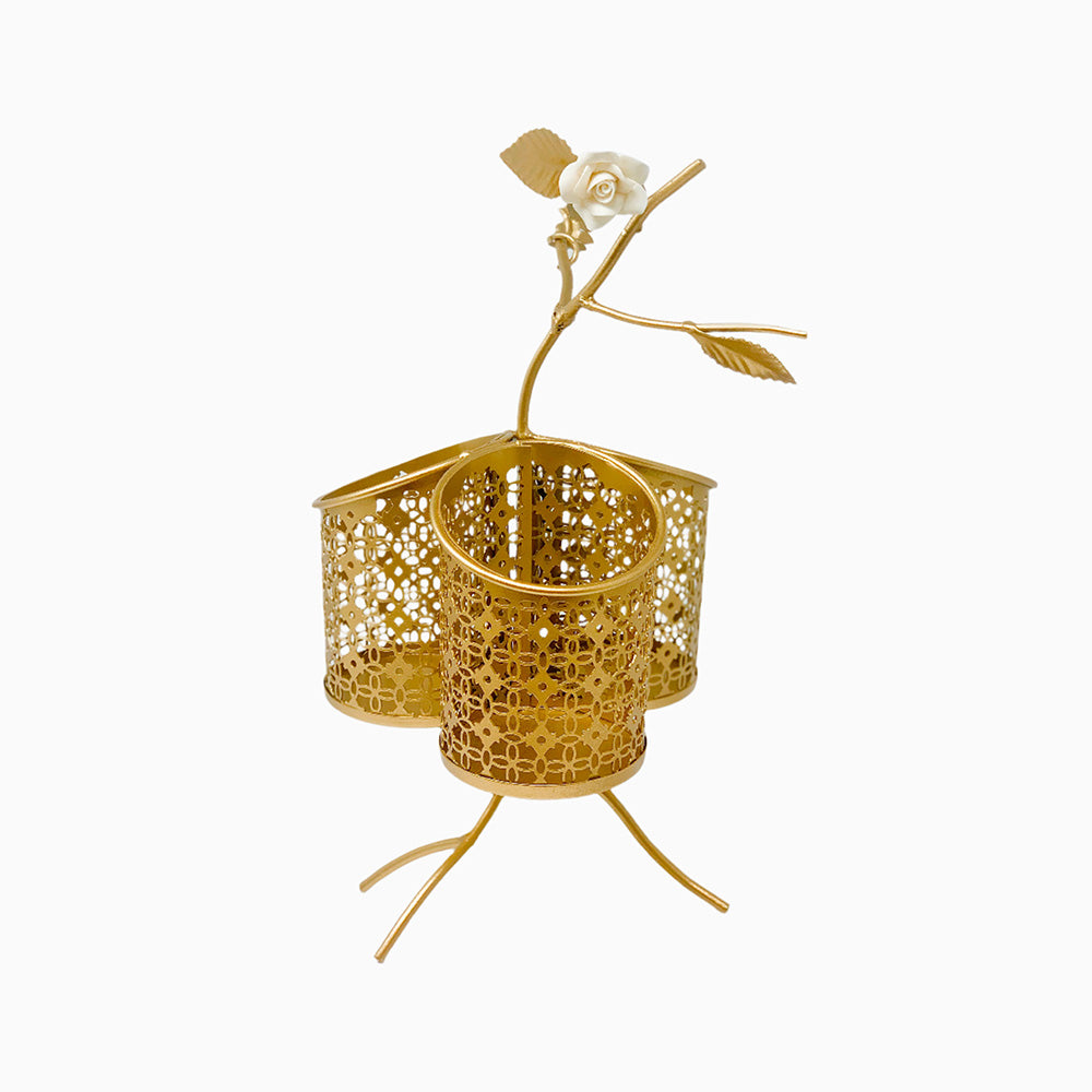 THREE-SECTION GOLD UTENSIL HOLDER