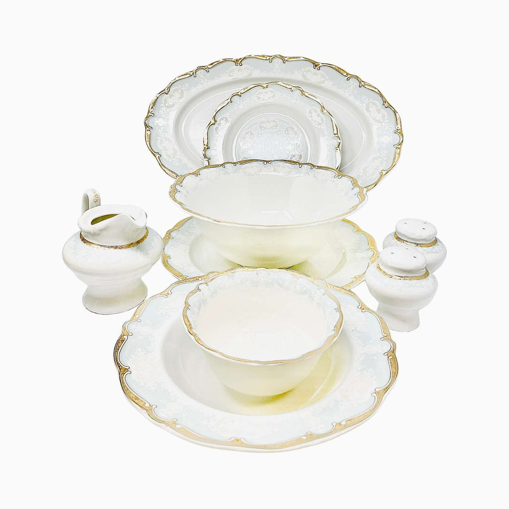 WHITE & GOLD MARTA BLUE DINNERWARE SET FOR 6-PERSON