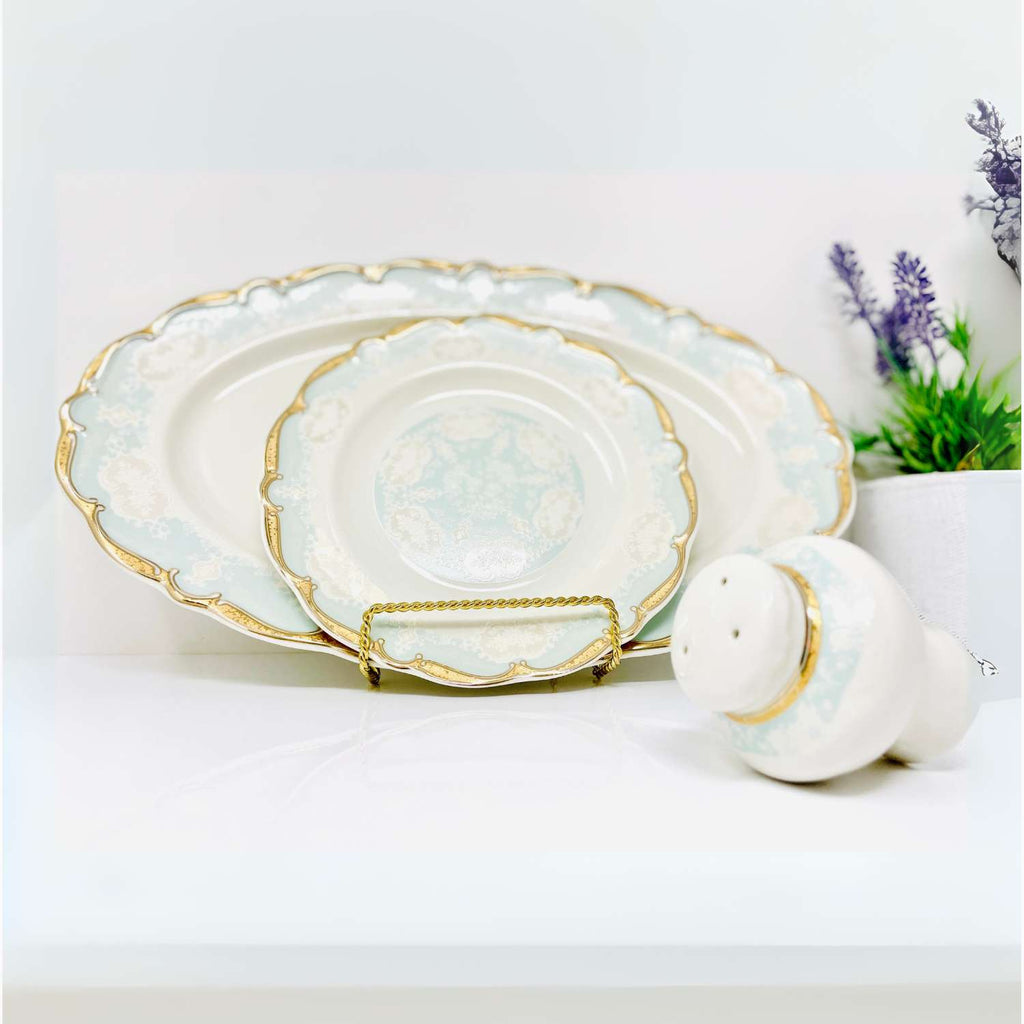 WHITE & GOLD MARTA BLUE DINNERWARE SET FOR 6-PERSON