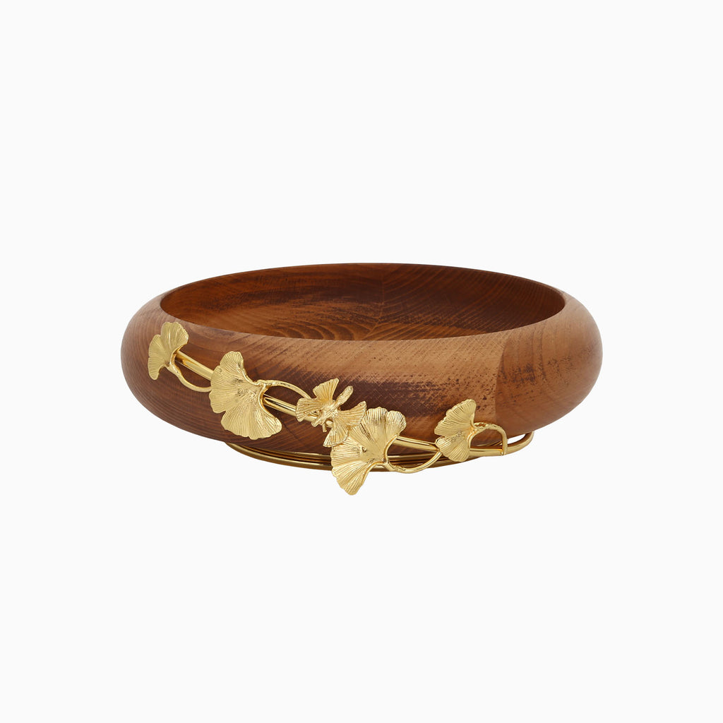 WOODEN SNACK BOWL WITH GOLDEN BUTTERFLY. NOBLE HOME GIFTS