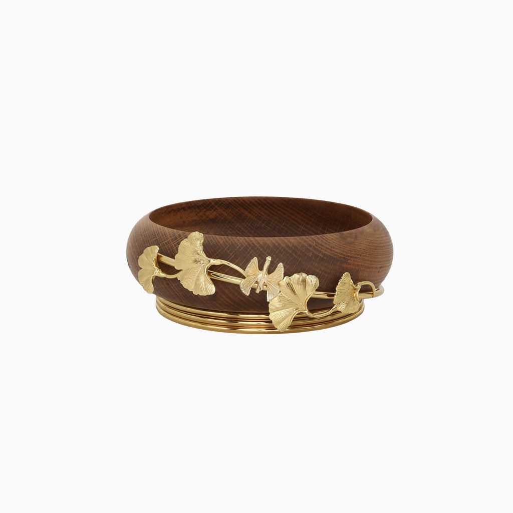 WOODEN SNACK BOWL WITH GOLDEN BUTTERFLY