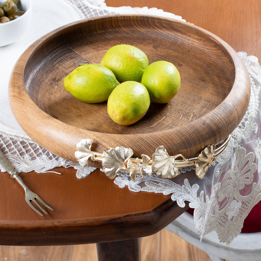 WOODEN SNACK BOWL WITH GOLDEN BUTTERFLY