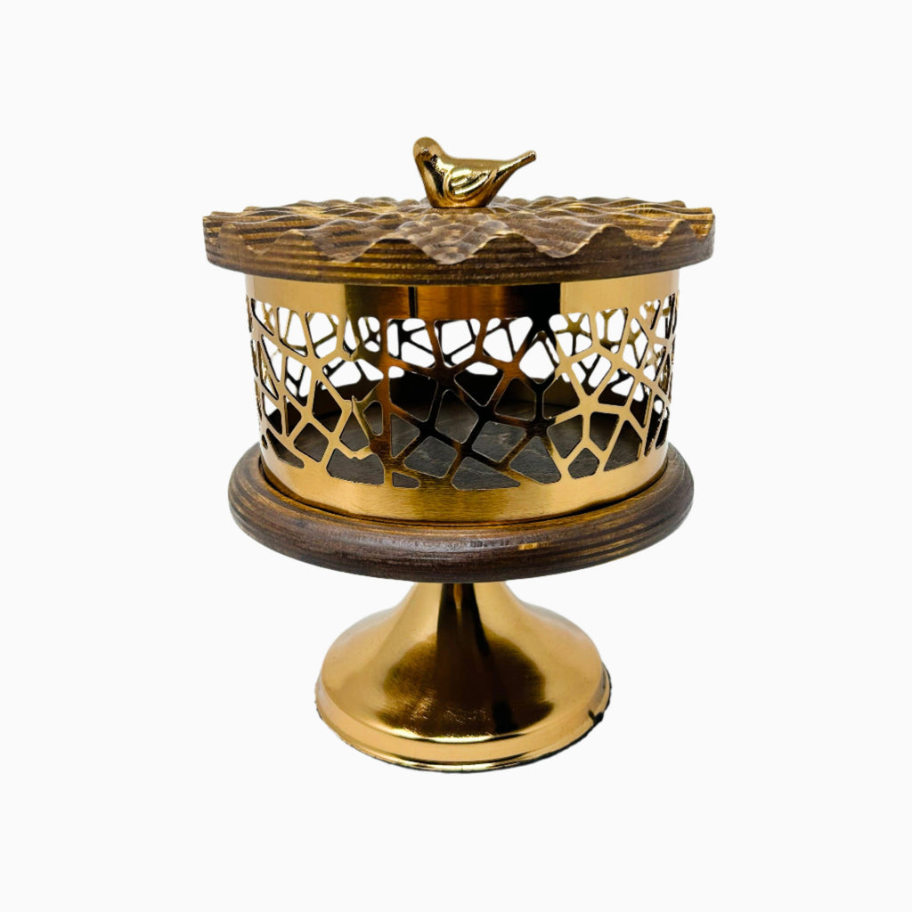 WOODEN SNACK BOWL WITH LID ON FOOT, BIRD COLLECTION. NOBLE HOME GIFTS