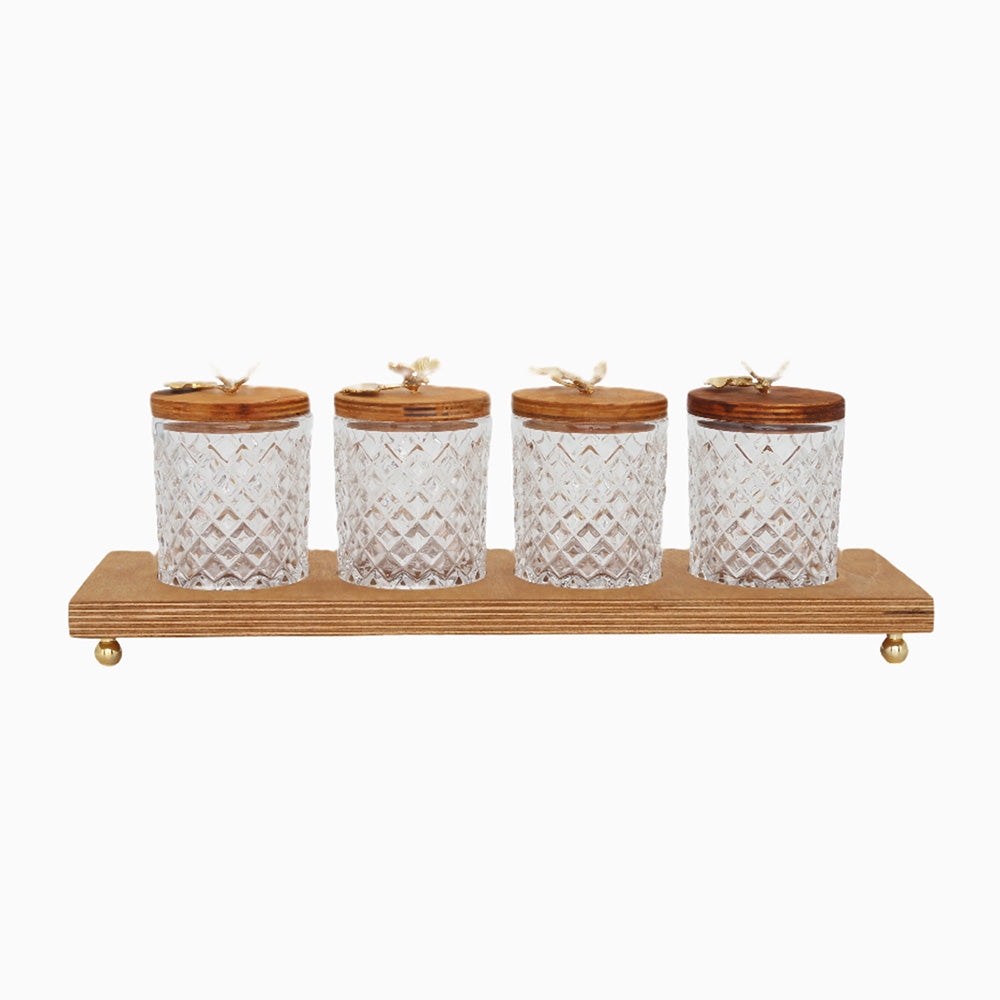 WOOD AND GLASS JAR, BUTTERFLY COLLECTION. NOBLE HOME GIFTS