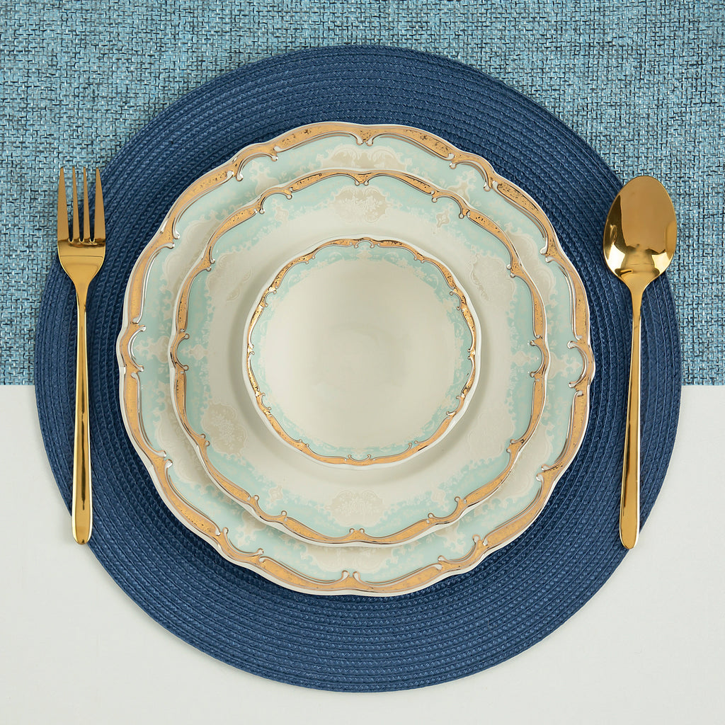WHITE & GOLD MARTA BLUE DINNERWARE SET FOR 6-PERSON