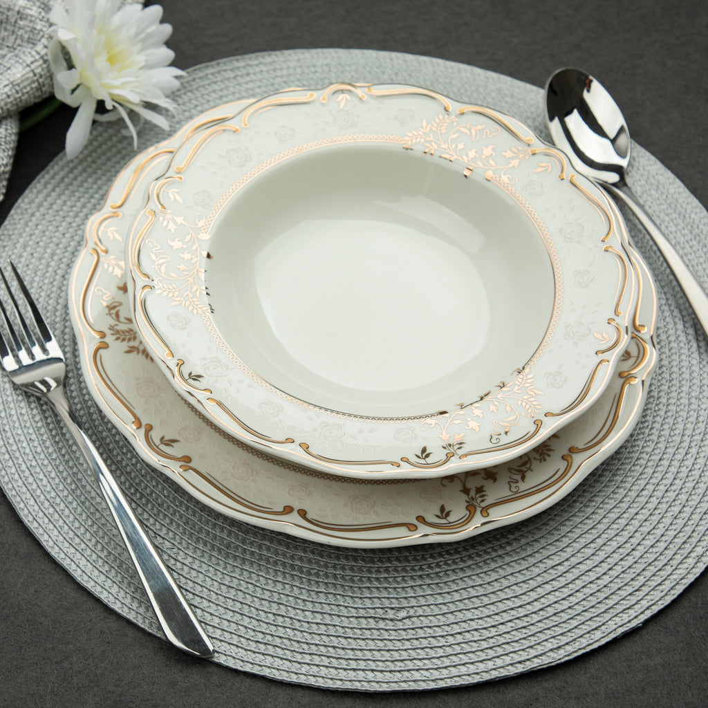 98-PIECE WHITE & GOLD PAOLA DINNERWARE SET FOR 12-PERSON