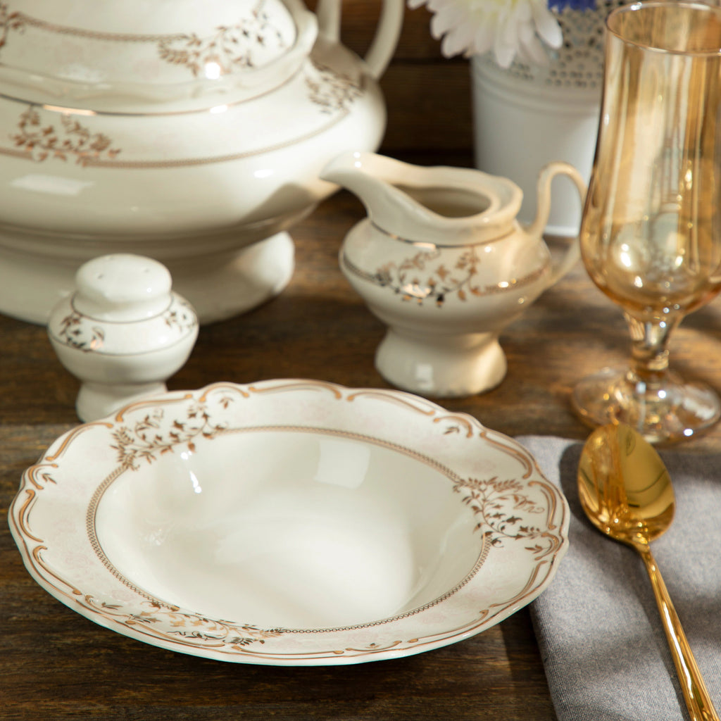 98-PIECE WHITE & GOLD PAOLA DINNERWARE SET FOR 12-PERSON