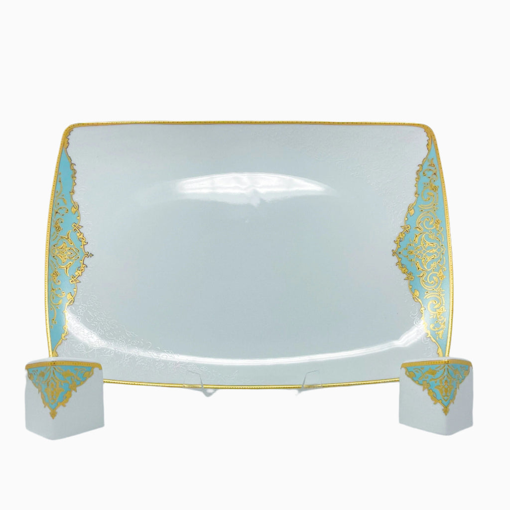 105-PIECE BLUE, WHITE & GOLD DINNERWARE SET FOR 12-PERSON