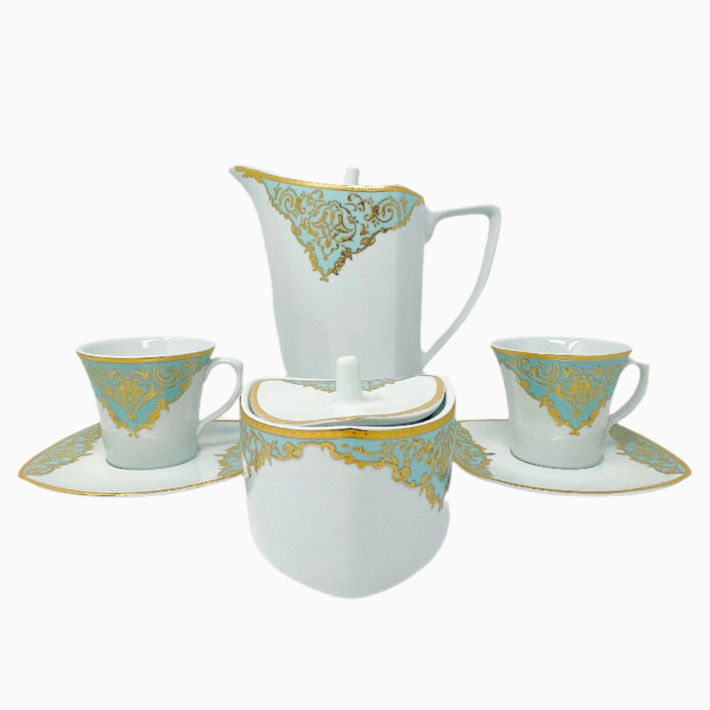 105-PIECE BLUE, WHITE & GOLD DINNERWARE SET FOR 12-PERSON