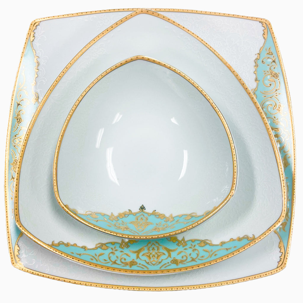 105-PIECE BLUE, WHITE & GOLD DINNERWARE SET FOR 12-PERSON