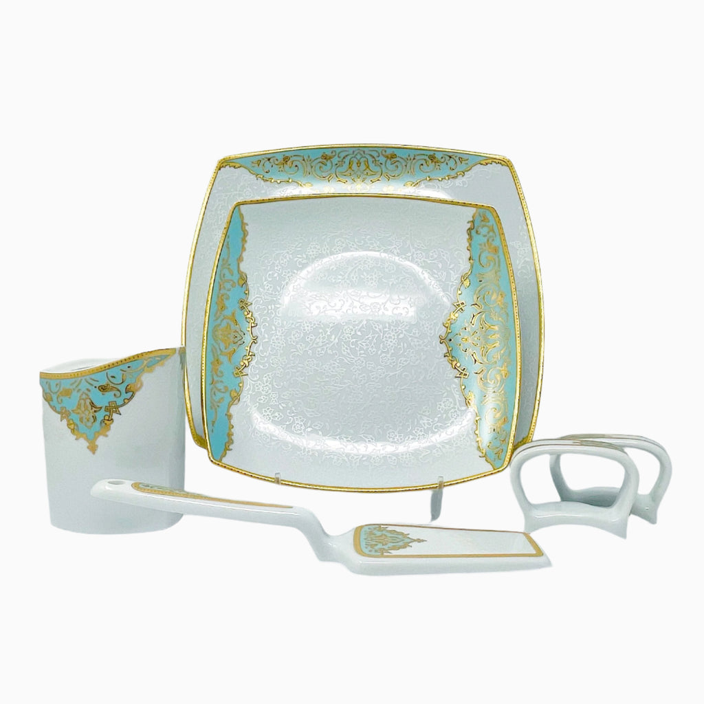 105-PIECE BLUE, WHITE & GOLD DINNERWARE SET FOR 12-PERSON