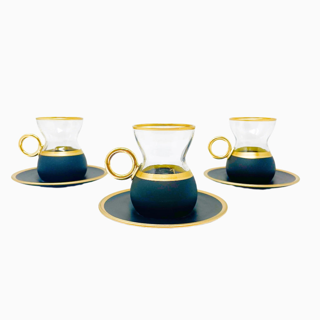 12-PIECE BLACK AND GOLD TEA SET