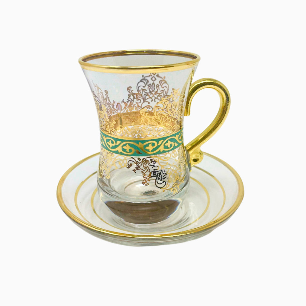 12-PIECE GOLD AND TURQUOISE GLASS TEA SET