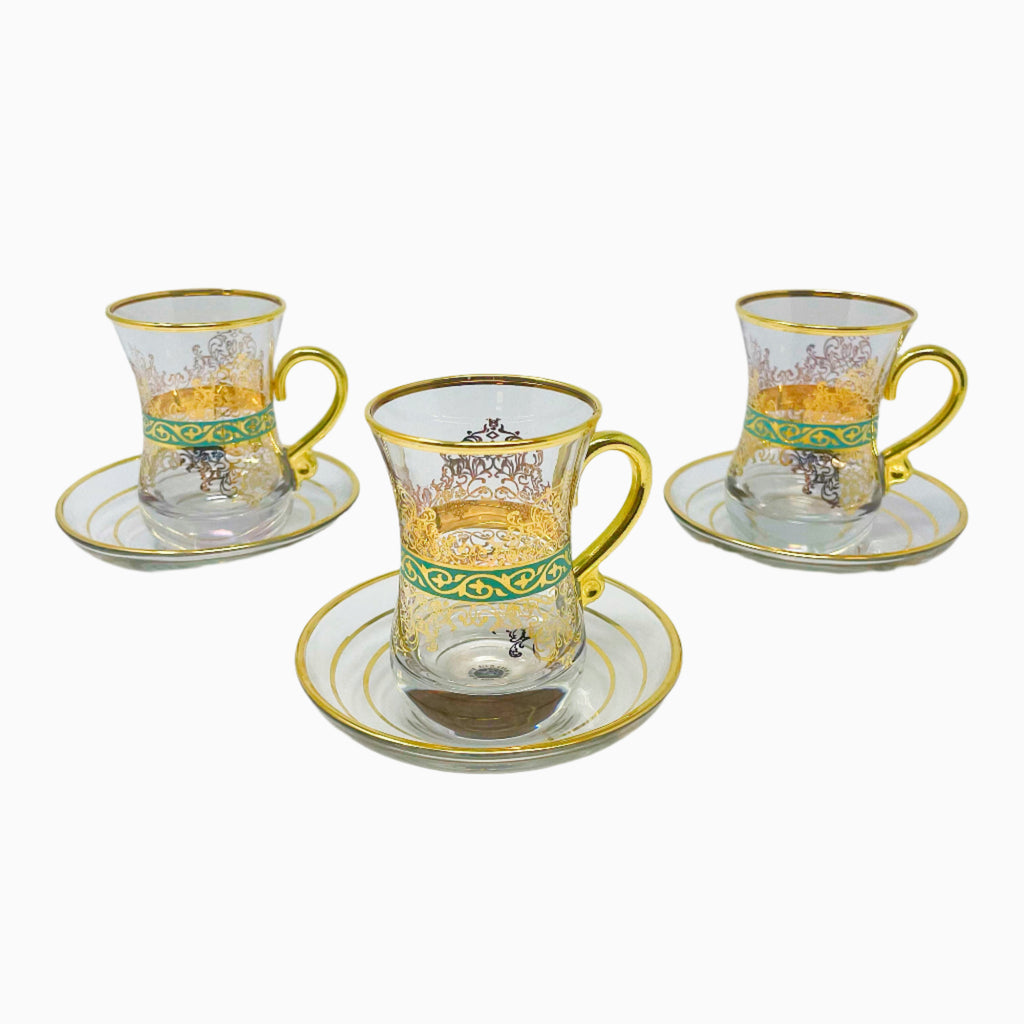 12-PIECE GOLD AND TURQUOISE GLASS TEA SET