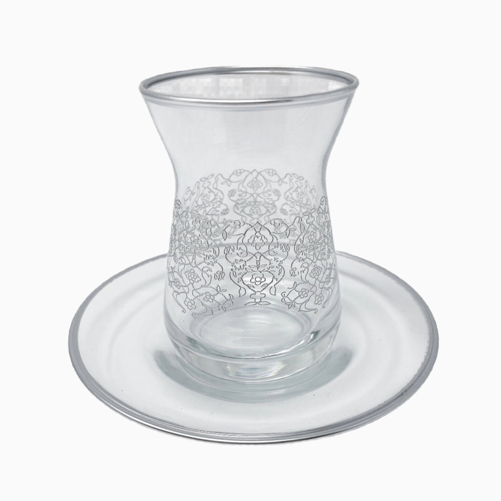 12-PIECE SILVER RIMMED GLASS TEA SET