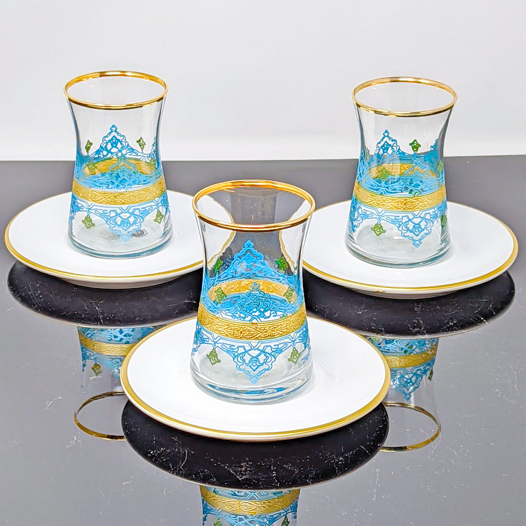 12-PIECE TEA SET FOR 6-PERSON PINK TONE, BLUE