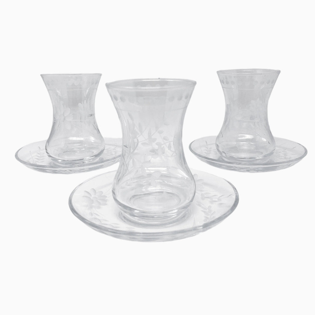12-PIECE WHITE FLORAL DECORATED GLASS TEA SET