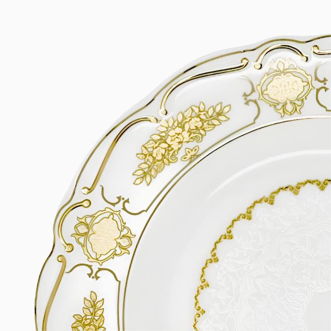 12 PERSON 98 PIECE WHITE & GOLD SHAKIRA DINNERWARE SET