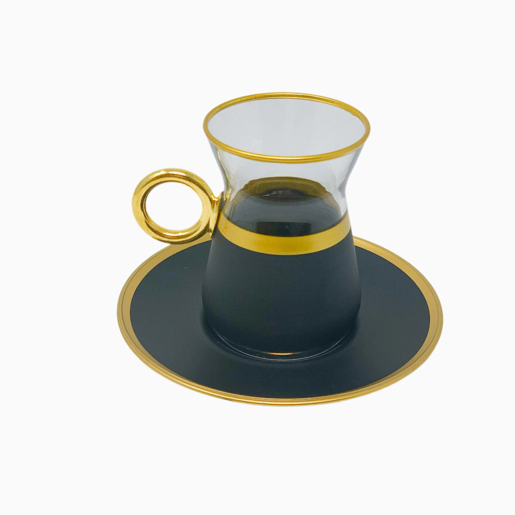 6-PERSON BLACK AND GOLD TEA SET