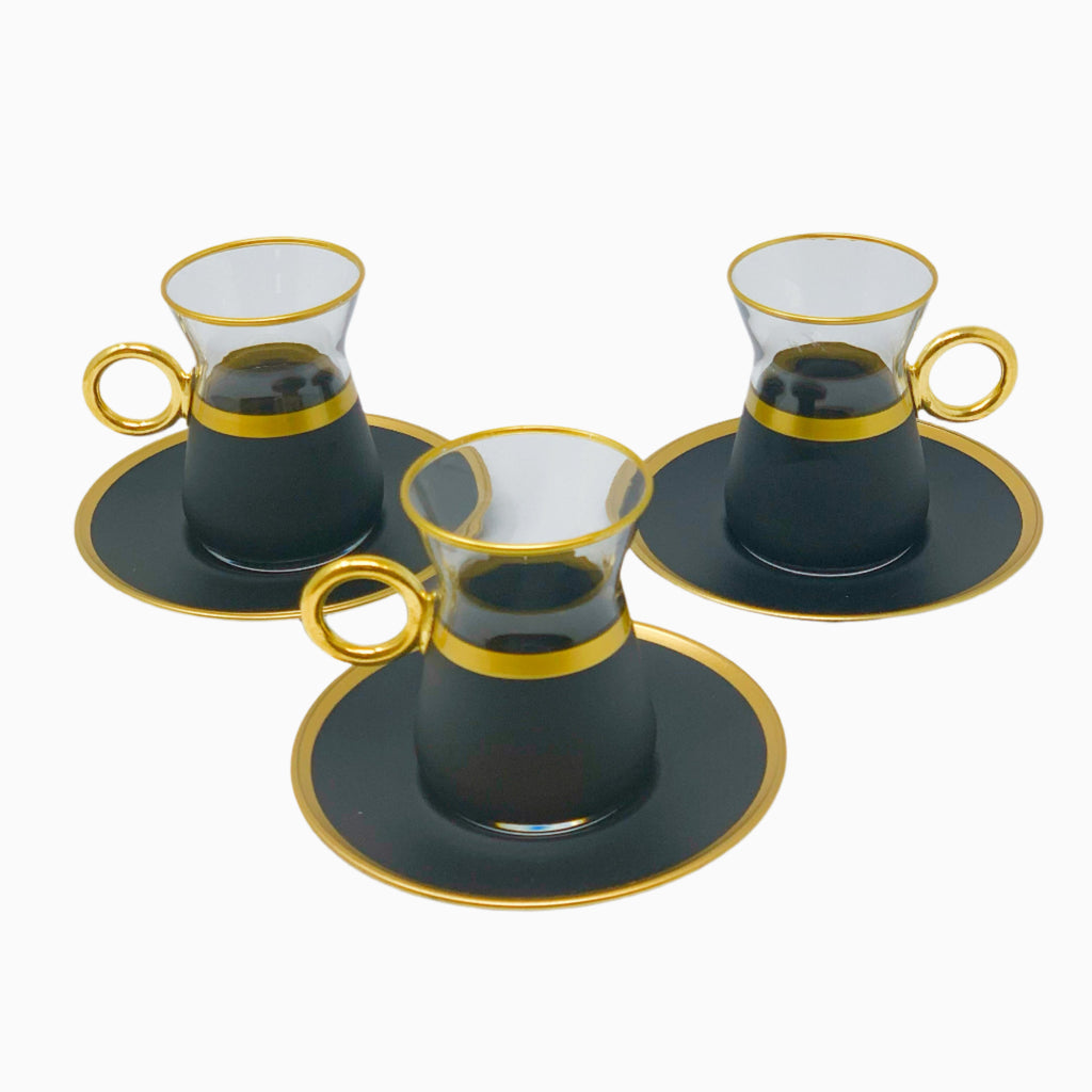 6-PERSON BLACK AND GOLD TEA SET