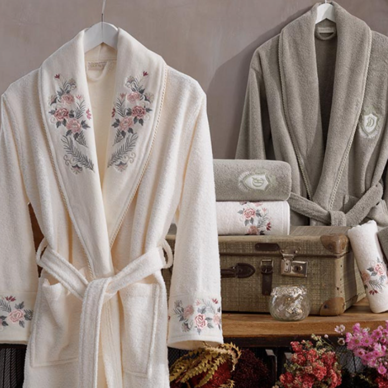 6-PIECE COTTON BATHROBE SET FOR COUPLE, LAROSA KREM