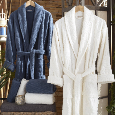 6-PIECE COTTON BLUE & WHITE BATHROBE SET FOR COUPLES