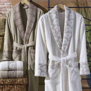6-PIECE COTTON WHITE & BROWN BATHROBE SET FOR COUPLES