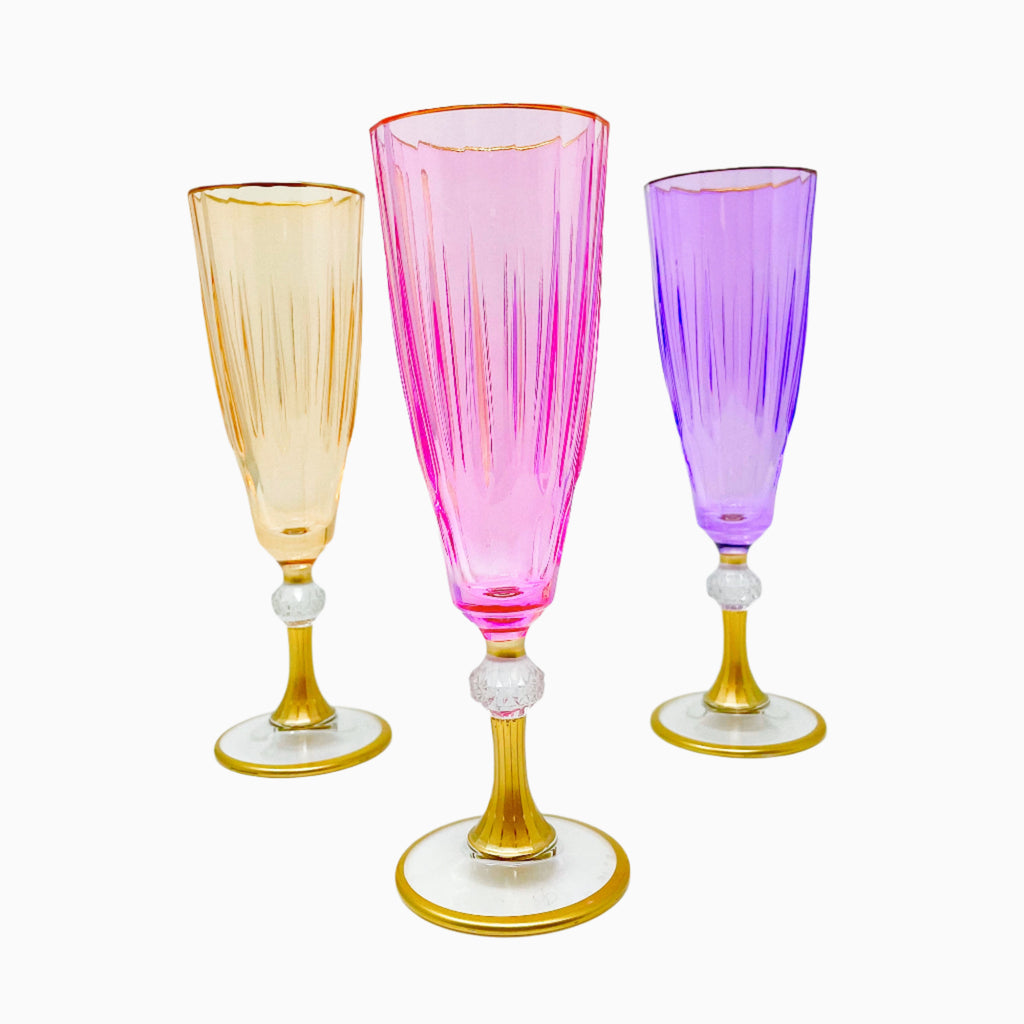 6-PIECE PINK, PURPLE AND ORANGE STEMWARE