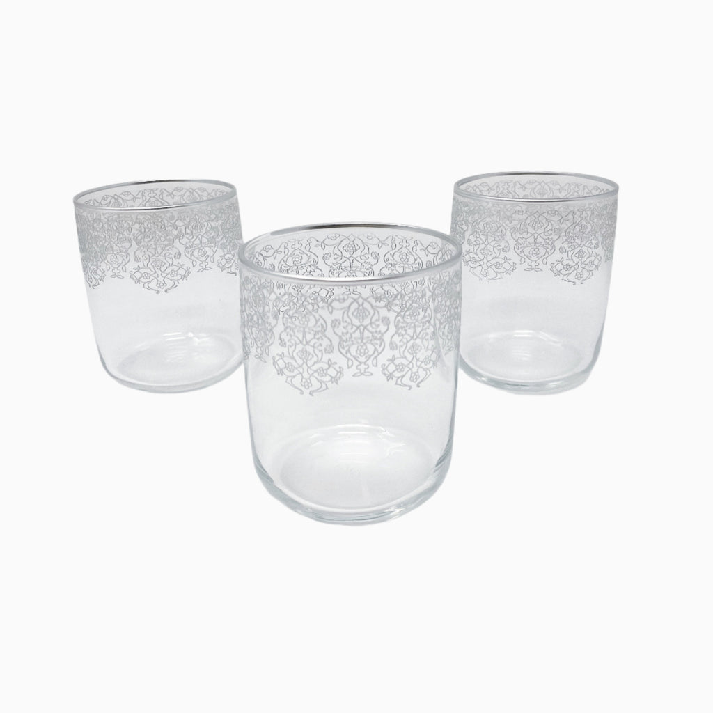6-PIECE SILVER RIMMED DRINKING GLASS SET, FLOWER COLLECTION