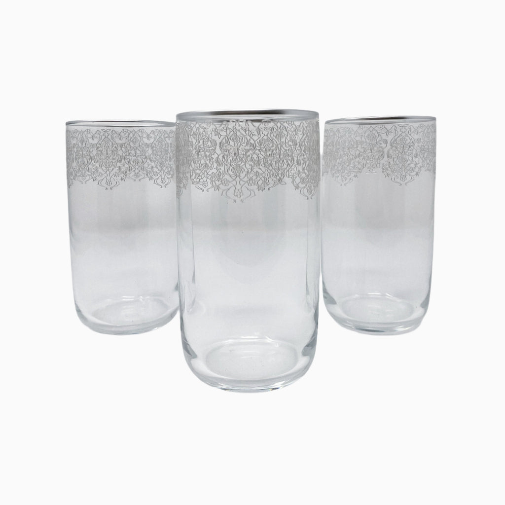 6-PIECE TALL SILVER RIMMED DRINKING GLASS SET