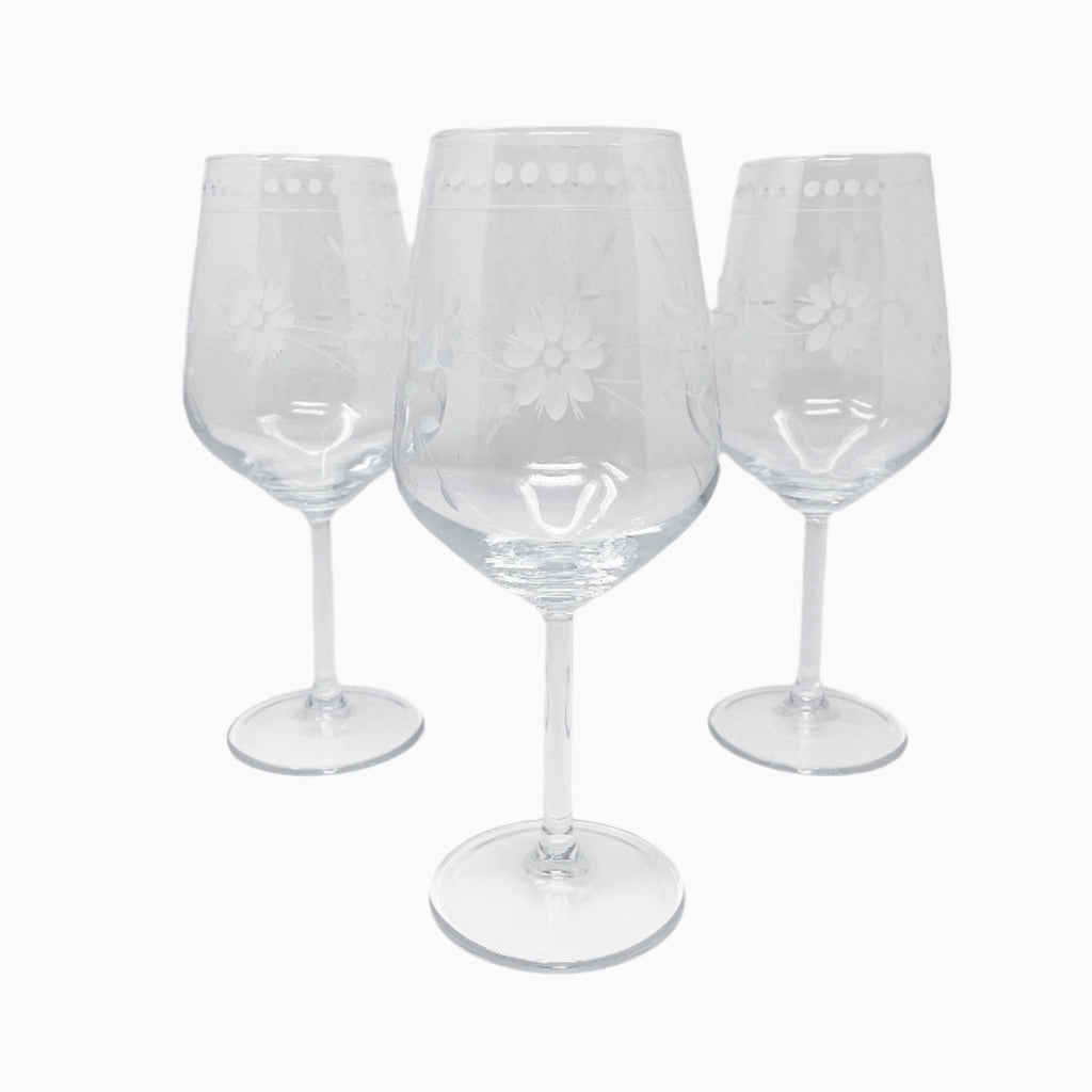 6-PIECE WHITE FLORAL DECORATED STEMWARE