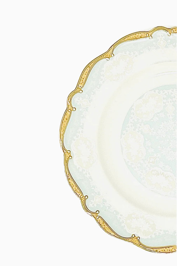 6 PERSON 30 PIECE WHITE & GOLD MARTA BLUE DINNERWARE SET
