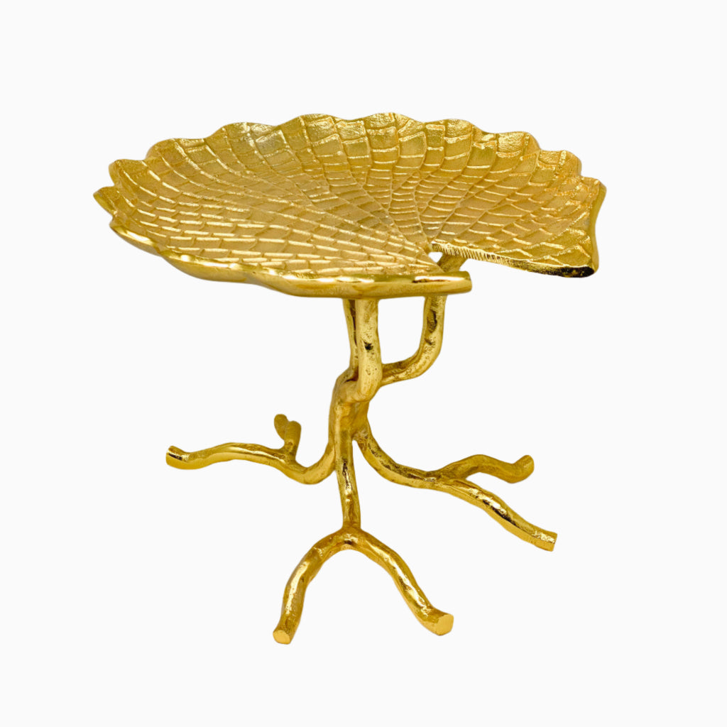 GOLDEN AQUATIC SERVING PLATE ON STAND