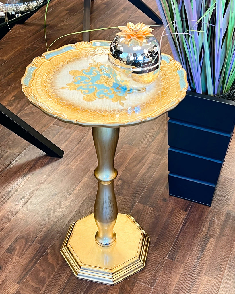 BLUE & GOLD LEAF ITALIAN SIDE TABLE