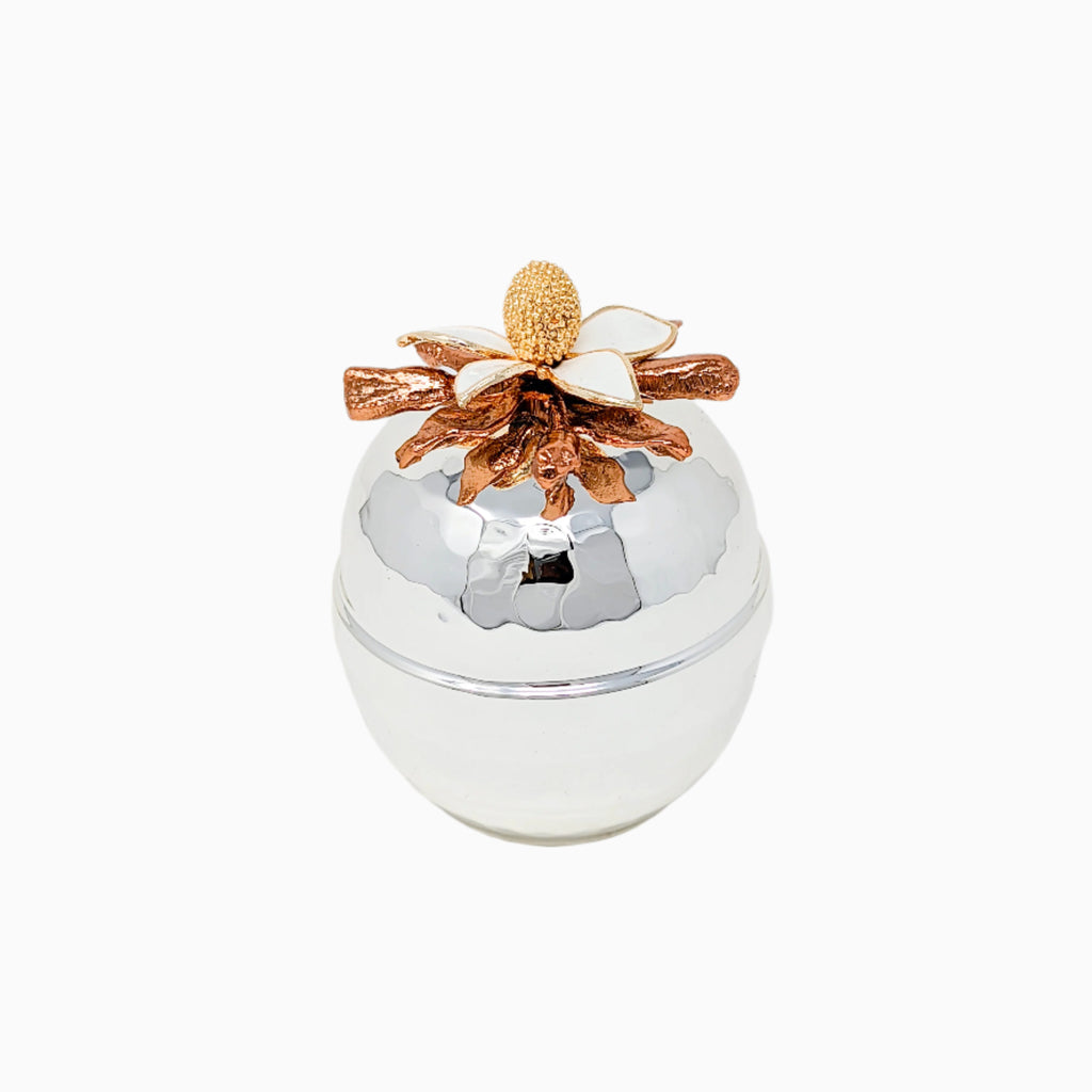 CANDY BOWL WITH LID, WHITE FLOWER SIZE #1 - Noble Home Gifts 