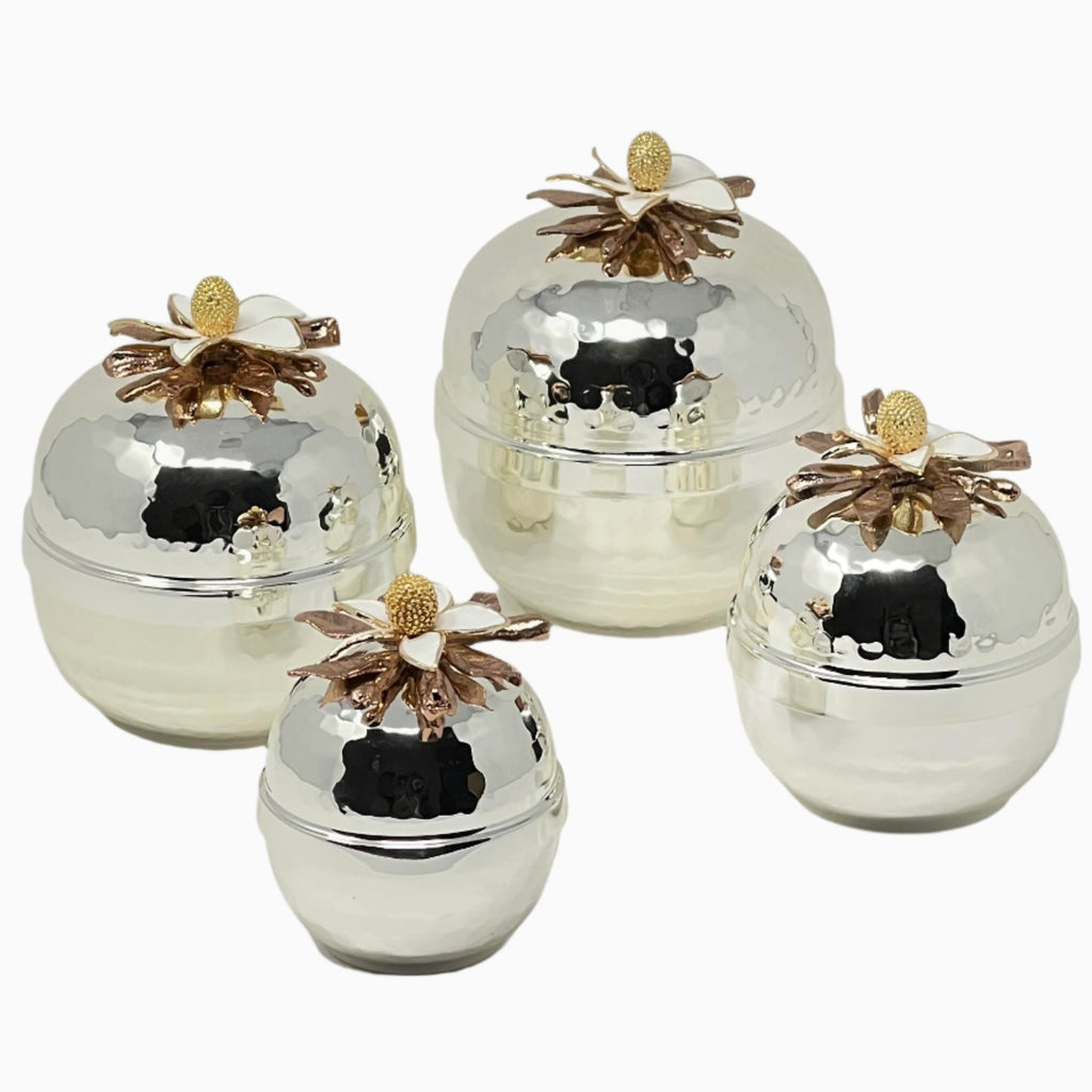 CANDY BOWL WITH LID, WHITE FLOWER SIZE #3 - Noble Home Gifts 
