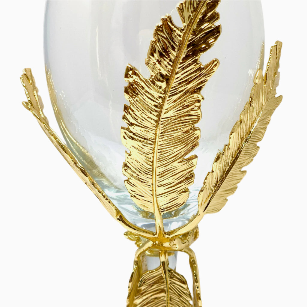 DRINKING GLASS ACCENTED WITH GOLDEN TONE LEAF