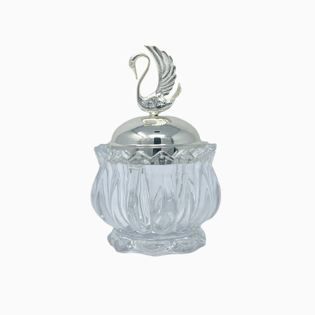 GLASS CANDY BOWL WITH SILVER TONE LID