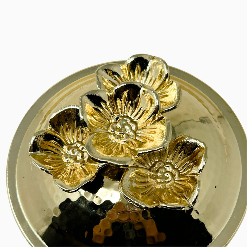 GLASS JAR WITH GOLDEN TONE LID, FLOWER COLLECTION