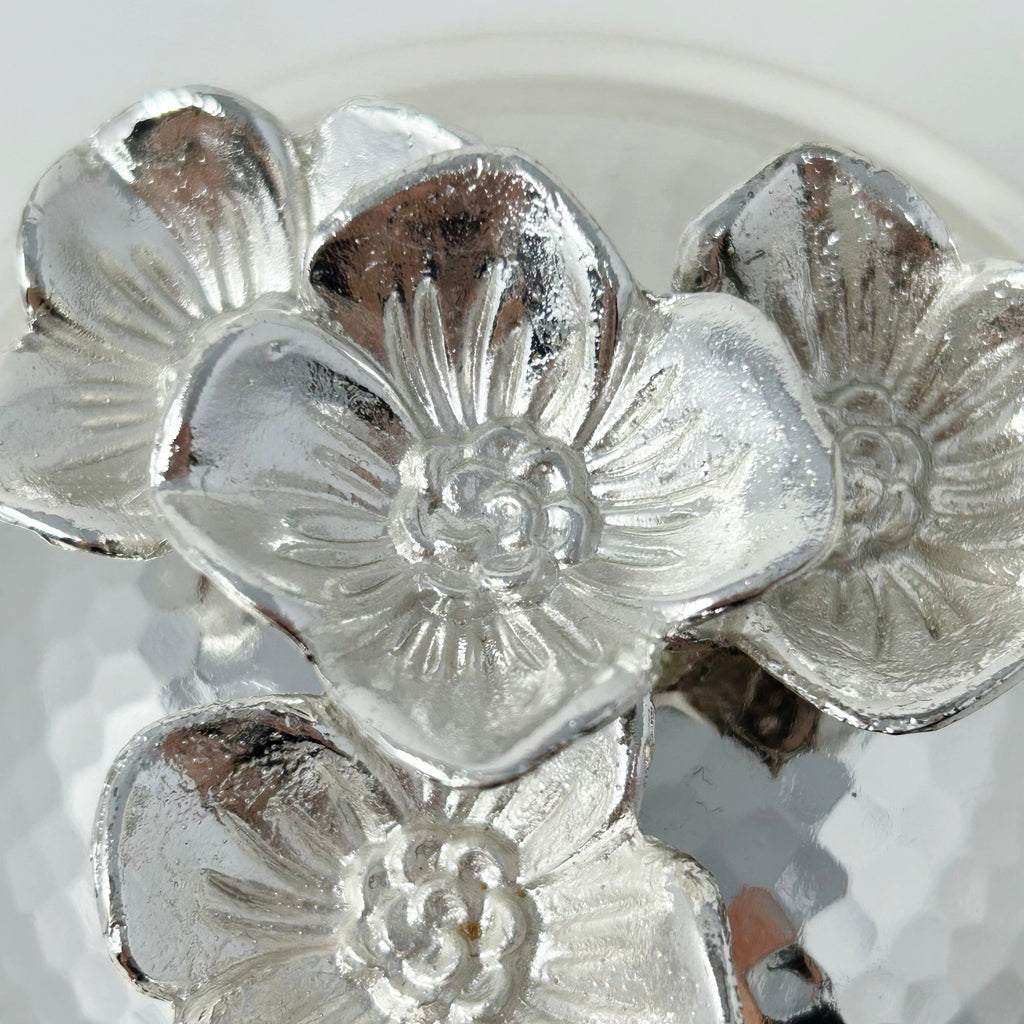 GLASS JAR WITH SILVER TONE LID, FLOWER COLLECTION