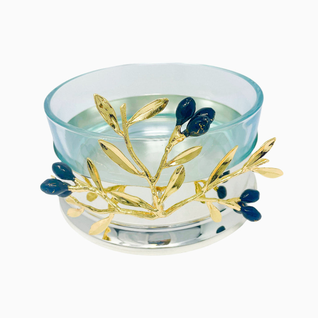 GLASS SERVING BONE ON SILVER TONE STAND