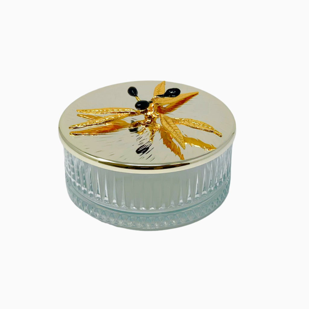 GLASS SERVING  BOWL WITH SILVER TONE LID