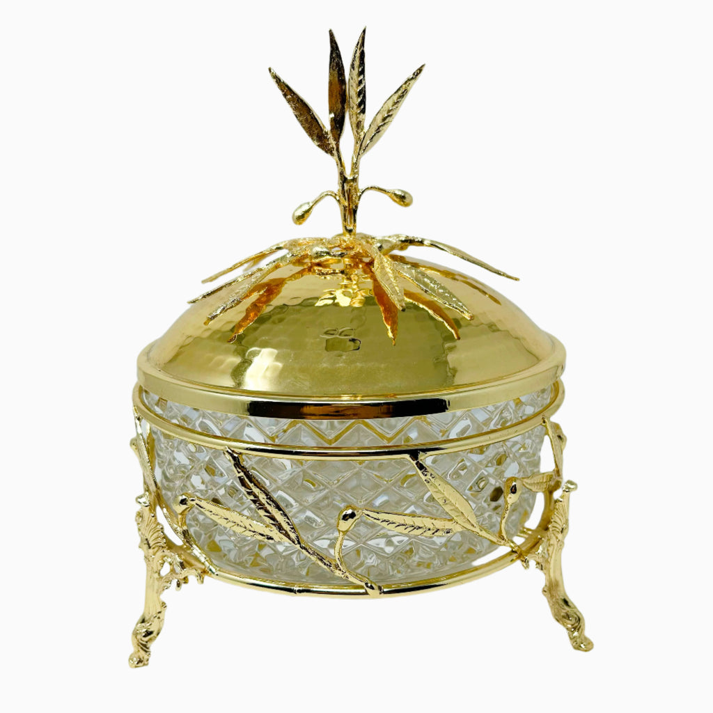 GLASS SNACK BOWL ON SILVER TONE STAND