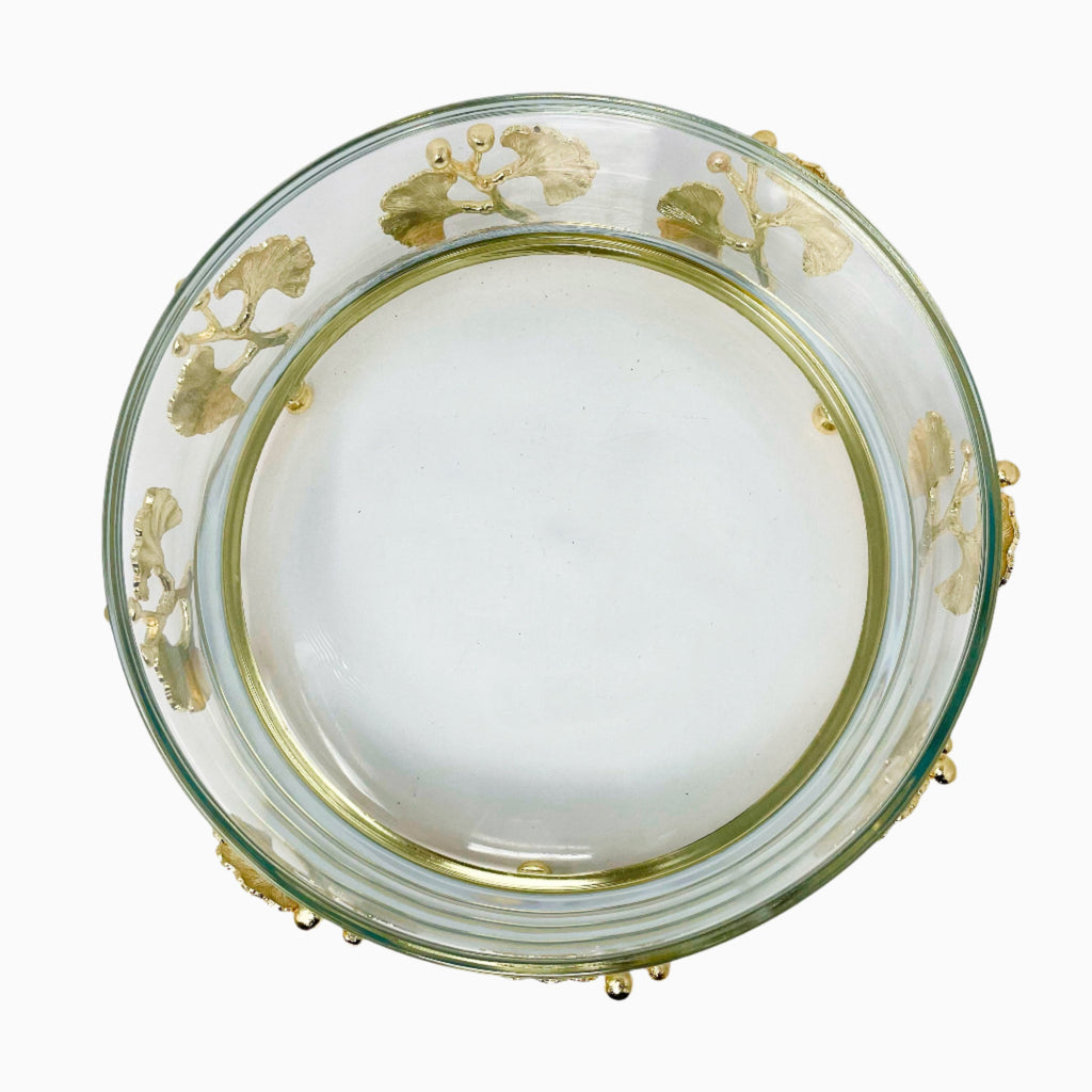 GOLDEN TONE GLASS SERVING BOWL