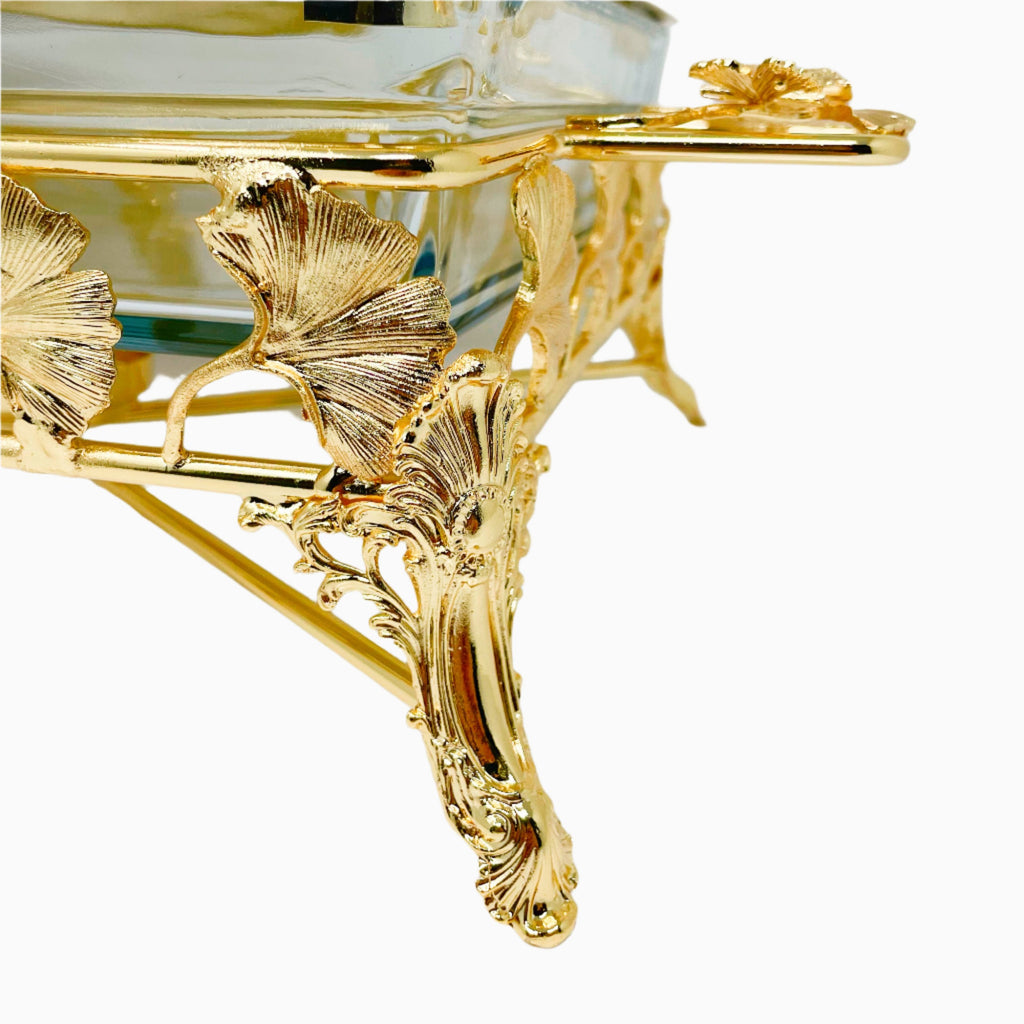 GOLDEN TONE RECTANGULAR SERVING DISH WITH LID AND WARMER
