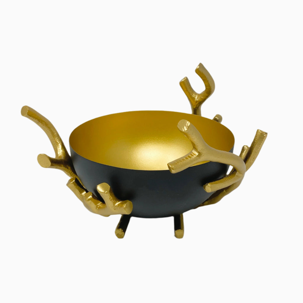 GOLD & BLACK SERVING BOWL ON STAND