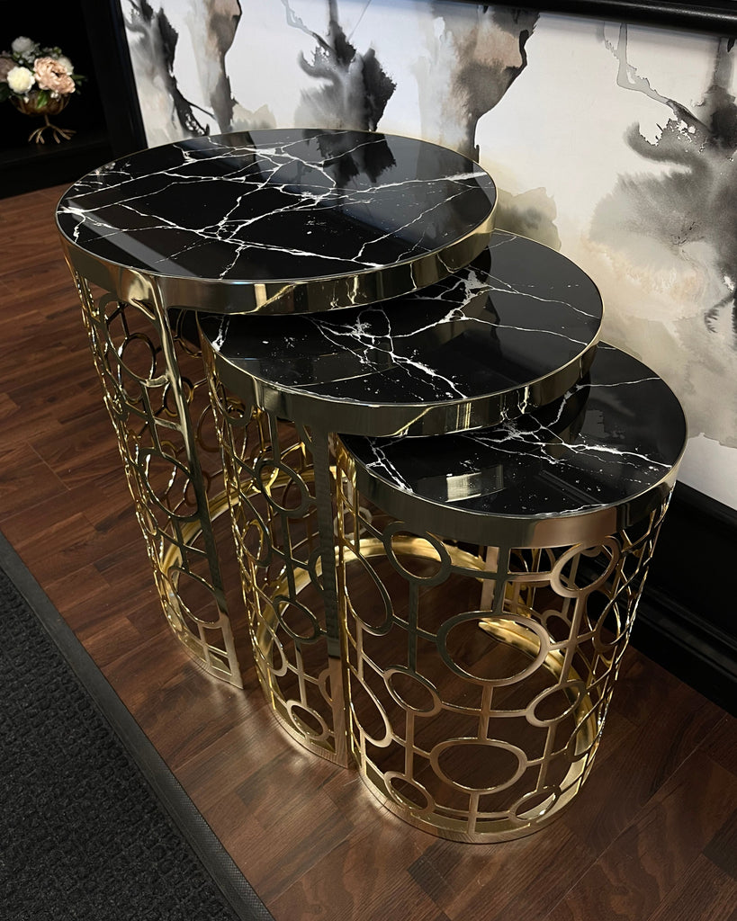 GOLD & BLACK THREE-PIECE NESTING TABLE SET