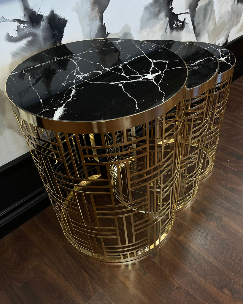 GOLD & BLACK THREE-PIECE NESTING TABLE SET, RECTANGULAR DESIGN
